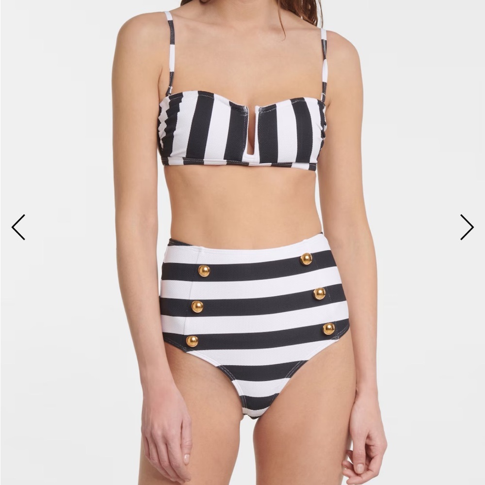 Alexandra Miro ally high rise bottoms size Large White navy striped gold buttons
